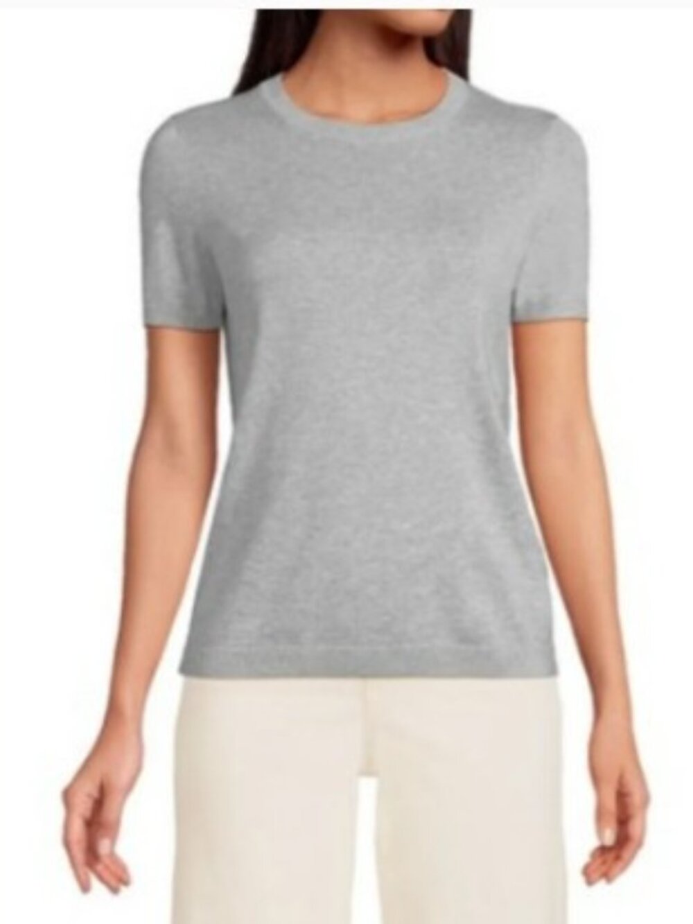 Land's End 100% Cashmere Heather Gray Short Sleeve Knit Tee, Sweater size M